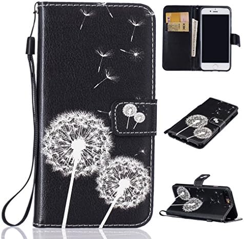 Yidaxing iPhone 7 PLUS Wallet Case, Premium PU Leather Flip Cover Colorful Pattern Design Shockproof Case with Hand Strap and Card Holder for iPhone 7 PLUS, White Dandelion
