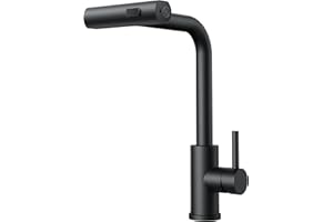 FORIOUS Grifo Cocina Negro, Grifo Cocina Extraible de Alta Presión Torneira Cozinha Giratorio 360°, Monomando Acero Inoxidable con 3 Modos de Pulverización