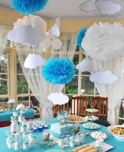Furuix Babyparty Junge Türkisbaby-blaues weißes Geschlecht decken Partei-Dekoration-Gewebe-Papier-Troddel-Girlande-Gewebe-Papier Pom Pom Kreis-Girlande für rustikale Hochzeits-Baby-Dusche, Geburtstagsfeier, Baumschulen-Dekoration / Brautduschen-Dekoration auf - 3