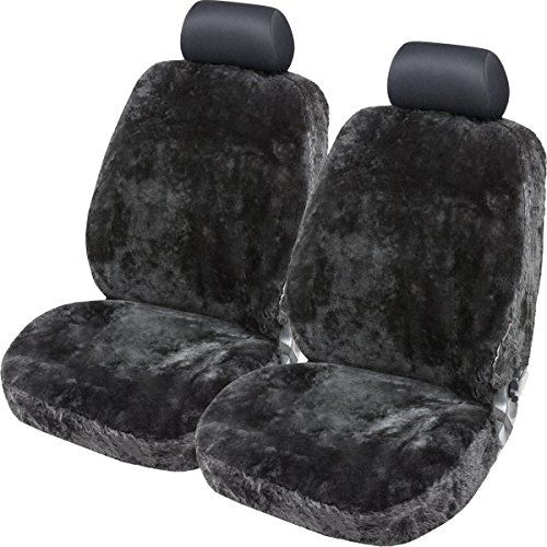 2 uds. Torrex® Funda de Asiento de Piel de Cordero - sin Parches - Cobertura Completa con Licencia de Funcionamiento General (Abe) Talla Universal (Color Negro, 2 Fundas)