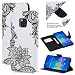 Produktbild Hülle für Huawei Mate 20 Pro, Schwarze Kunstblume Muster PU Leder Handyhülle mit Ständerfunktion, E-Lush Schutzhülle Magnetverschluss Flip Case Wallet Cover Stoßfest Handytasche