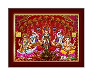 Shree Handicraft Religious Lord Laxmi Ganesh & Sarsawati ji Crystal Print Photo Frame for Home Deco