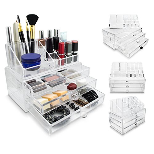VENKON – Sortierkasten Organizer Aufbewahrungssystem mit 16 Fächern & 3 Schubladen – Kratzfester Transparenter Acryl – ca. 24 x 16 x 19 cm - 2