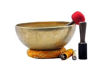 OSNICA Cuenco tibetano de oración, cuencos de oración, Rin Gong/Suzu Gongs – batidor envuelto en cuero (1600 gramos, 8.5 pulgadas)
