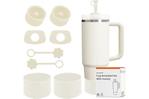 SALUOKE 8 pezzi, tra cui 2 tappi di copertura per cannuccia, 2 tappi quadrati per fuoriuscite, 2 tappi rotondi per perdite, 2 stivali in silicone per Stanley Cup 2.0 1,2 l e 850 ml (Cream)