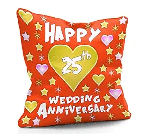 DreamVio Happy 25th Anniversary Cushion,Pillow for Gifting on Birthday's & Wedding to Couple,Husband, Wife, Friends Color : Orange (12 x 12 inch)