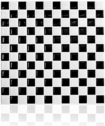 Cocotik Peel and Stick Tile High Quality 10"x10" Self Adhesive 3D Wall Tile in Square , Classic Black and White , Pack of 10(7 sq.ft)