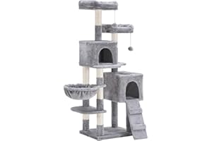 Hey-brother Cat Tree, 147 cm cat tower, Multi-Leve cat condo, Gray EMPJ013W