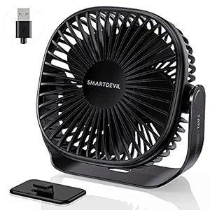 SmartDevil Small USB Desk Fan, 3 Speeds Portable Personal Desktop Table Fan with Pasteable Hook, Dual 360? Adjustment Mini Fan, Quiet Operation, for Home Office Car Outdoor Travel (Black)