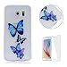 Produktbild Samsung Galaxy S6 Edge Hülle (Mit Frei HD Displayschutz) Transparent Weiche Silikon Schutzhülle,Weicher Flexibel Klar Gel Silikon TPU Hülle Superdünn Stoßfest Tasche Telefon-Kasten Schutz Tasche Schutzhülle Durchsichtig Handyhülle Silikon Case Schale für Samsung Galaxy S6 Edge with Embossed Pattern Design-Blaue Schmetterlinge