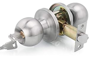 Drenky Interior Door Knobs with Lock, Stainless Steel Round Door Handles Security Entrance Lock Bathroom Locking Latch Size 60/70 mm Privacy and Passage Door Lock Kit with 3 Keys