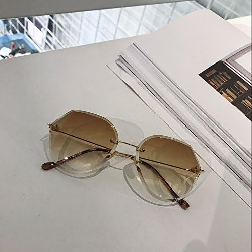 VVIIYJ Small Frameless Transparent Radiation Flat Glasses Cut Edge Sunglasses Polygon Frame Female,Gradient Tea