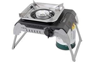 Brunner 0708014N Devil 450, Fornello Gas Portatile da Campeggio, Pieghevole, Utilizzo con Cartucce Filettate da 450 G, Potenza 2,4 Kw, con Valigetta Trasporto