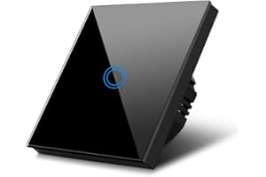 Maclean MCE702B dotykowy włącznik światła, ścienny, szklany przełącznik ze zmianą kolorów, podświetlenie LED, przełącznik do zabudowy, 85 x 85 mm (1-krotny okrągły, czarny)