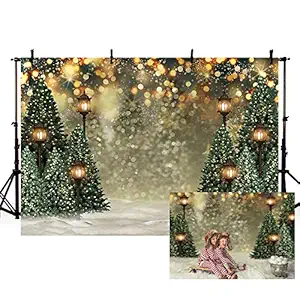 MEHOFOND 7x5ft Winter Christmas Tree Snowflake Green Newborn Photography Background Snow Scene Glitter Bokeh Portrait Backdrops Xmas Birthday Baby Shower Party Photo Banner Props