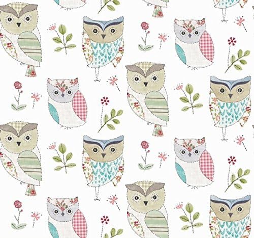 Hoot Owls Childrens | Novelty Curtain Upholstery Fabric - Sold by the Meter (Sage (Green))