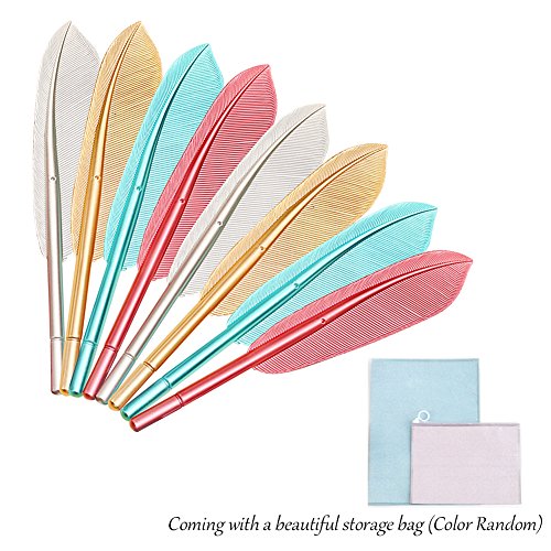 EVNEED 8 bolígrafos de plumas con diseño de alas para niñas y mujeres, suministros escolares, tinta negra, punta fina, 0,5 mm (+ una bolsa de transporte gratuita)