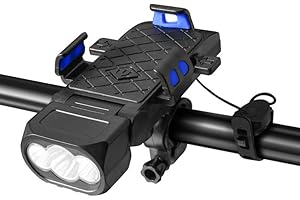 FORFBMUK 4 in 1 Porta Cellulare Bici con USB Ricaricabili Impermeabile Luci Bicicletta LED Power Bank Clacson Luci di Mountain Bike per la Guida Notturna