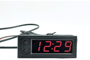 AUVEACH Voltmètre Montre thermomètre 3 en 1 12 V voiture numérique étanche antichoc CC 12 V LED affichage numérique voltmètre LED pour moto voiture