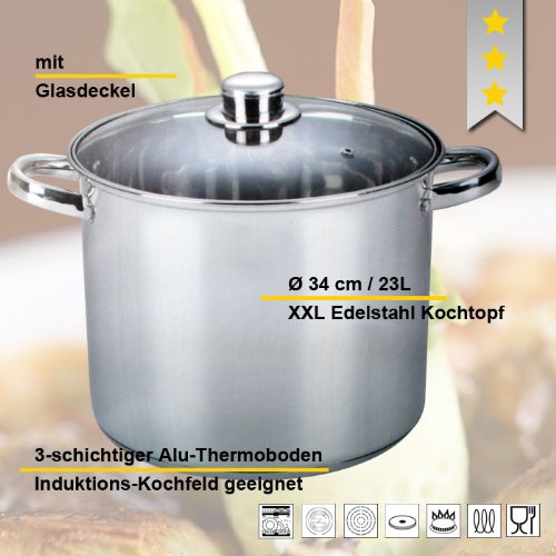 Preisvergleich Produktbild XXL Kochtopf Edelstahl 23 Liter Suppentopf Induktion