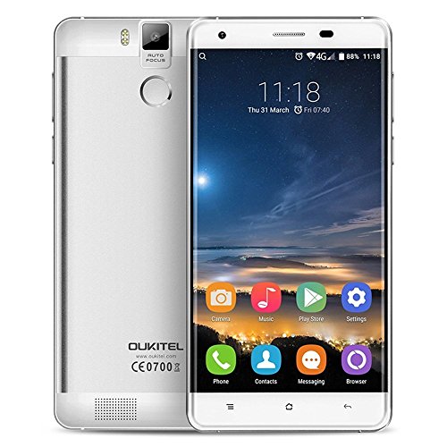 détail Oukitel K6000 pro Déblocage d'empreintes digitales Smartphone 4G Lte Android 6.0 Quad Core 5,5 pouces 3 Go de RAM 32 Go Rom téléphone mobile double caméra blanc