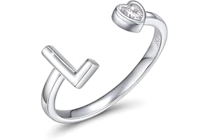 CRYSLOVE Anelli Donna Argento 925 Iniziale Dalla A Alla Z di Anello Aperto Regolabile Cuore Zirconi Lettera Impilabili Anello,Gioielli Regalo di Natale di Halloween