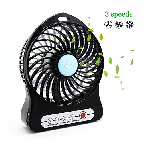 3 Geschwindigkeit Justierbarer Beweglicher Lithium Batterie Ventilator, USB Mini Schreibtisch Ventilator Batterie / USB betriebener beweglicher Ventilator PC Laptop Mac USB Kühlvorrichtung Kühlventilator Tabelle für Büro Haus und Spielraum (Schwarzes)