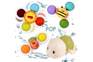 shineFinder Jouets Ventouse Drôles de Jouets Aquatiques sensoriels pour bébé, Spinner Bebe Ventouse, pour 1 an et 3 Ans Jouets de Bain (4 pièces)
