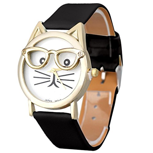 Uhr Damen Kolylong Frau Schn Cat MusterDruck Quarz Armbanduhr Schwarz Uhr Damen Kolylong Frau Schn Cat MusterDruck Quarz Armbanduhr Schwarz