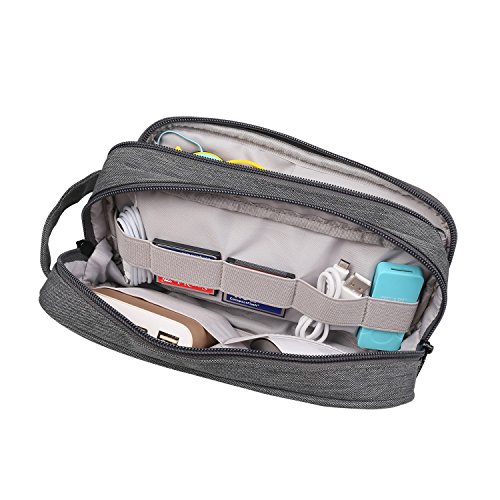 BUBM Universale Tasche mit Doppelschicht Tragetasche für Elektronische Kleingeräte Organiser Reisetasche für Zubehör, Mittel, Grau - 6