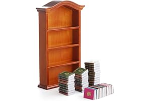 Odoria Casa delle Bambole Libreria e Libri: 43 Pezzi 1/12 Scala Miniatura Libro Scaffale con Quaderno Carta per Biblioteca Ufficio Scuola Vintage Vittoriano - Mini Marrone Mobili Legno Antico Retrò