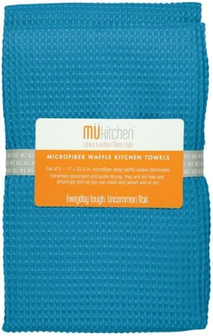 MUkitchenMicrofiber Waffle Dishtowel, 17 by 25-1/2 Inches, Set of 2, Sea Blue