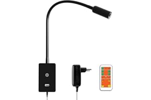 ENUOTEK LED Lámpara de Lectura de Pared con Control Remoto, Táctil Regulable Lámpara de Pared de Enfoque para la Cama con Puerto USB de 2A, Lámpara de Lectura con Brazo de Cuello de Ganso