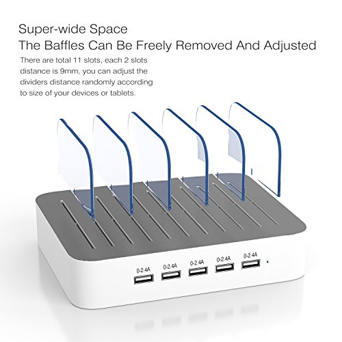 IMLEZON Stations de charge 5 Ports USB Multiport Support Chargeur Station et 5 C  bles pour iPhone iPad Smartphones et Tablettes  Blanc 
