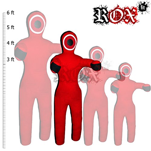 Grappling Dummy ROX Fit MMA manichino realistico Judo Punching bag stile brasiliano, JiuJitsu Grappling Dummy Borsa per allenamento - posizione dritto mani anteriore - non riempito (vuoto) - 3 piedi, 4 piedi, 5 piedi, 6 piedi - rosso nero (5 piedi (60 
