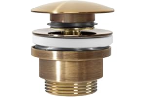 Rea Bonde de lavabo Universelle Click-Clack Gold Antique Bonde de lavabo de Salle de Bain avec trop-Plein, Bouchon Pop-up en Laiton (Antique Gold)