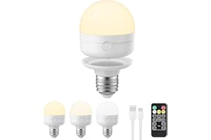 LGMCF E27 Screw LED Bulb Rechargeable, 3 Color Dimmable Light Bulb with Magnetic Base Detachable, 5W Portable Battery Powered Bulbs with Remote Control and Timer for Non Hardwired Lamps, Emergency