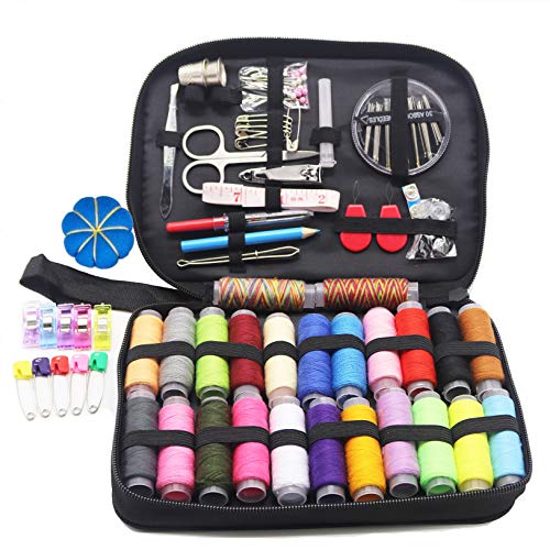 Kit Cucito Set da Cucito professionale con 105 Accessori Portatile Mini Kit da Cucito con aghi da cucito forbici per filo da cucito custodia per il trasporto per Principianti e viaggio uso domestico