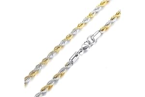 BlackAmazement Collar de acero inoxidable 316L, cadena retorcida, cadena redonda, grosor de la cadena: 2 mm, 3 mm, 4 mm, longitud de la cadena: 45 cm, 50 cm, 55 cm, 60 cm, negro, plata, oro rosa, para