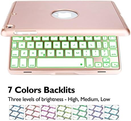 elelcfan 7 Colors LED Backlit bluetooth Wireless Keyboard Case Smart Case (iPad Mini 4, Rose Gold)