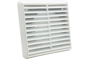 Kair White Louvred Wall Vent Grille 155mm External Dimension with Flyscreen and Round 100mm - 4 inch Rear Spigot