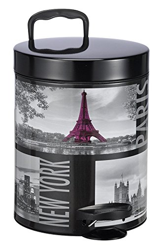 Bagnoxx Abfalleimer Stadt Design Motiv Schwarz 5L Büro Bad Treteimer Müll Küche Kosmetik Wohnung Schwarz STK