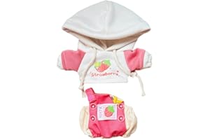 niannyyhouse Ropa de muñeca de felpa de 20 cm, con capucha y patrón de frutas, overol de 8 pulgadas de peluche suave (rosa)