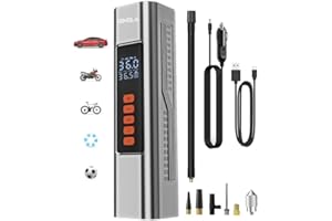 TEMOLA Compresor Aire Coche, 150PSI Inflador Ruedas Coche con Manómetro Digital, Compresor Aire Portatil para Neumático de Coche, 12V Inflador Electrico con Luz LED para Coche Bicicleta Motocicleta