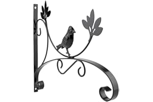 YMIKO Support Plante Mural Balcon Fer Forgé Noir Décor Jardin Extérieur Pot Fleurs Panier Mangeoire Oiseau Lanterne Guirlande Lumineuse Carillon Éolien Décoration 35x27.5 cm avec Vis Cheville