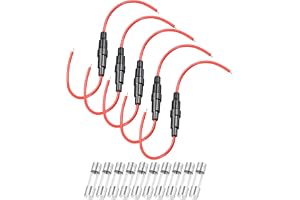 QUARKZMAN 5 szt. Uchwyt bezpiecznika śrubowego 5 x 20 mm czerwony drut 18 AWG z 10 szt. bezpiecznikami szklanymi 5A szybkim
