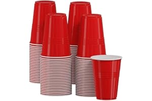 Coreint Plastic Cups Red 12oz (50 Pcs) - Durable Red Party Glasses for All Events Christmas, Garden Party, Weddings, Picnics – Glass Reusable and Recyclable