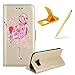 Produktbild Mädchen Schönen Bling Glitzer Pink Flamingo Malerei Muster Hüllen Für Samsung Galaxy S7, Herzzer Rundum Schutz Schale PU Leder Ständer Tasche Etui Flip mit Stoßfest Magnet Kartenfächer und Weiche Innere Silikon TPU Bumper Smartphone Case Cover Samsung Galaxy S7 Handyhüllen - Gold