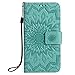 Produktbild Chreey Samsung Galaxy S7 Hülle, [Prägung Indische Sonne] Lederhülle Sonnen Blume Brieftasche Wallet Tasche Magnet Flip Case Handyhülle Etui mit Kartenfach Ständer [Grün]