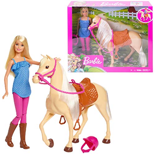 Barbie FXH13 - Pferd mit Mähne und Puppe mit beweglichen Knien, Puppen Spielzeug und Puppenzubehör ab 3 Jahren thumbnail